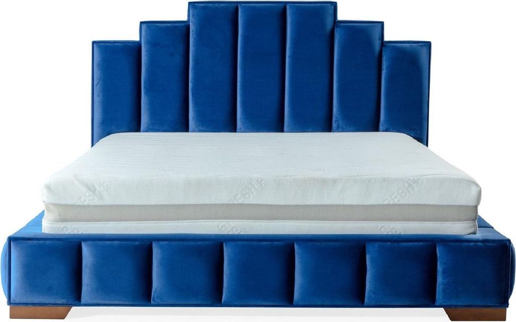 Casa Padrino Luxus Doppelbett Blau / Braun - Verschiedene Größen - Modernes Bett mit Matratze - Schlafzimmer Möbel