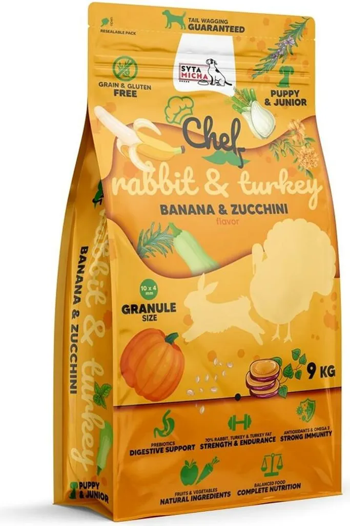 Croquettes Chiot Sans Céréales Lapin Dinde Banane Syta Micha Chef 9kg Pro