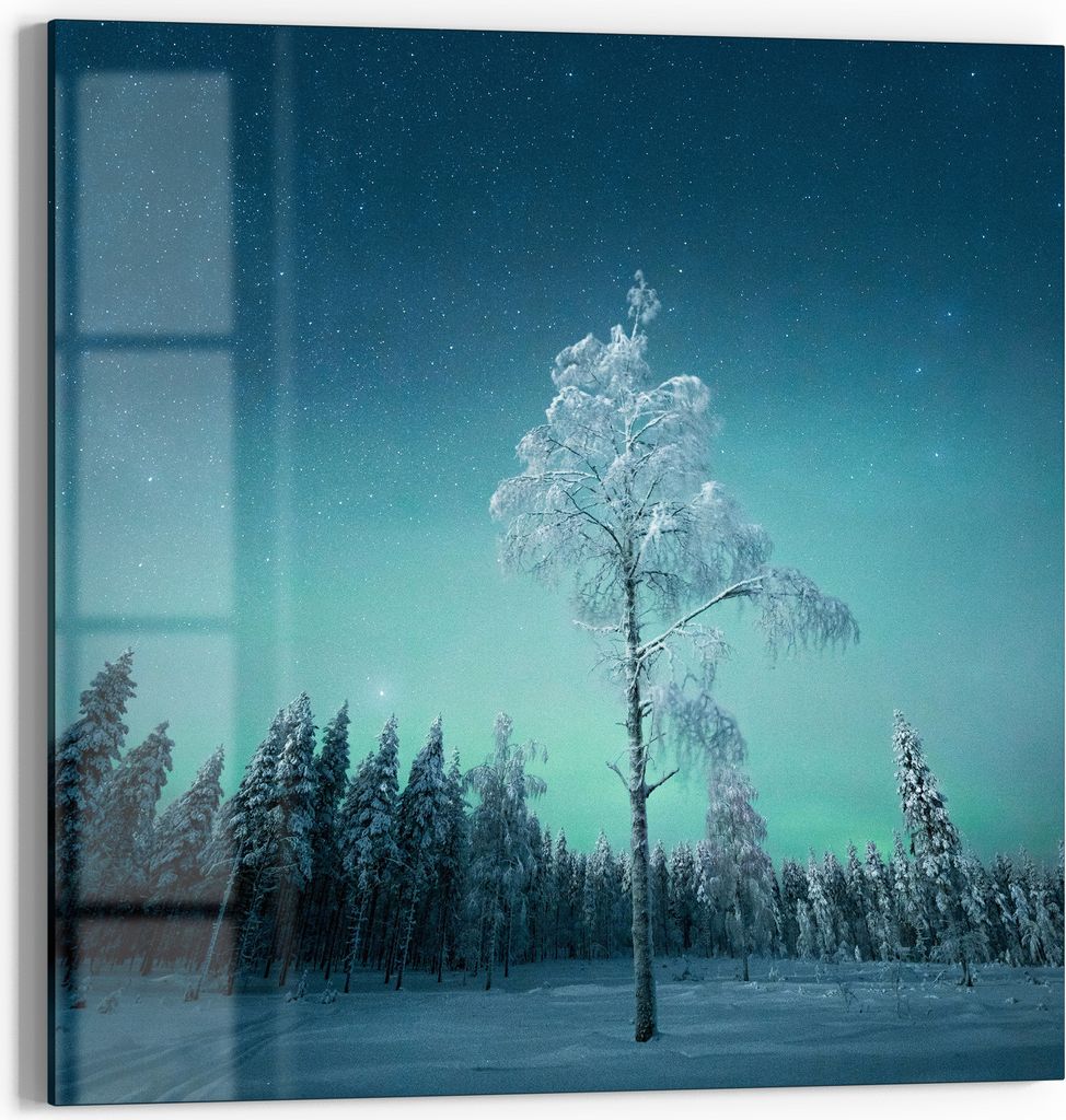 DEQOART Glasbild Echtglas 50x50 cm 'Eisige Stille' Wandbild Bild modern Deko