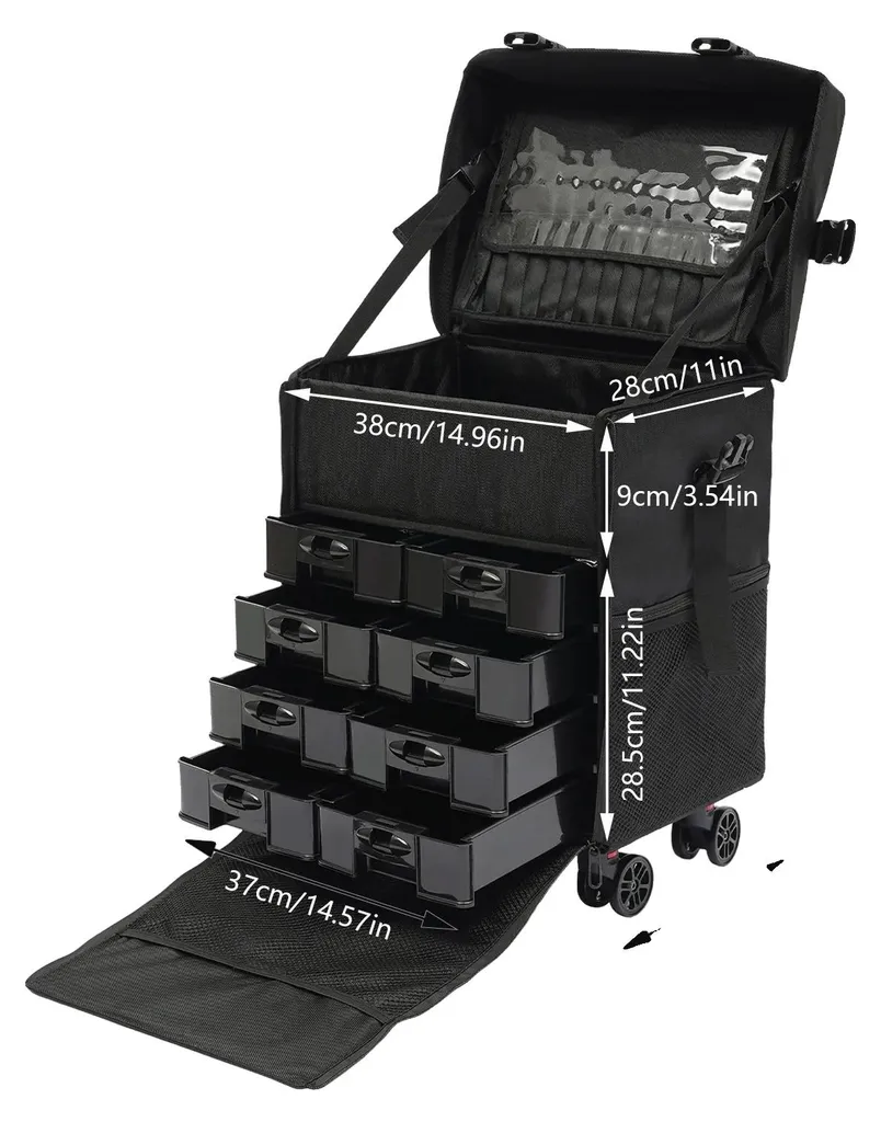 Valise maquillage professionnelle en polypropylène noir de 71 cm