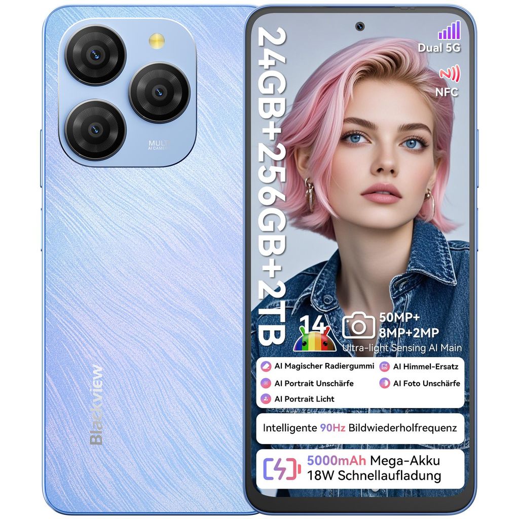 Blackview Shark 9 Handy 5G 24GB(8+16GB)+256GB/2TBTF,Octa Core,Super PD 50MP AI Fotoalbum, Smartphone ohne vertrag, 6.67“, 5000mAh, Dual SIM, 4K V...