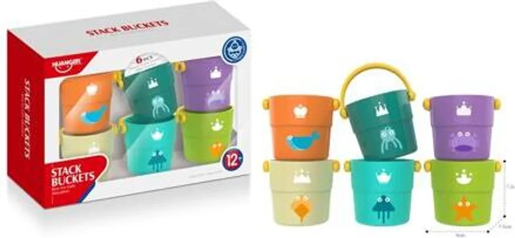 Jouet de Bain Gobelets Gigognes - Huanger 6 Seaux Empilables pour Bébé