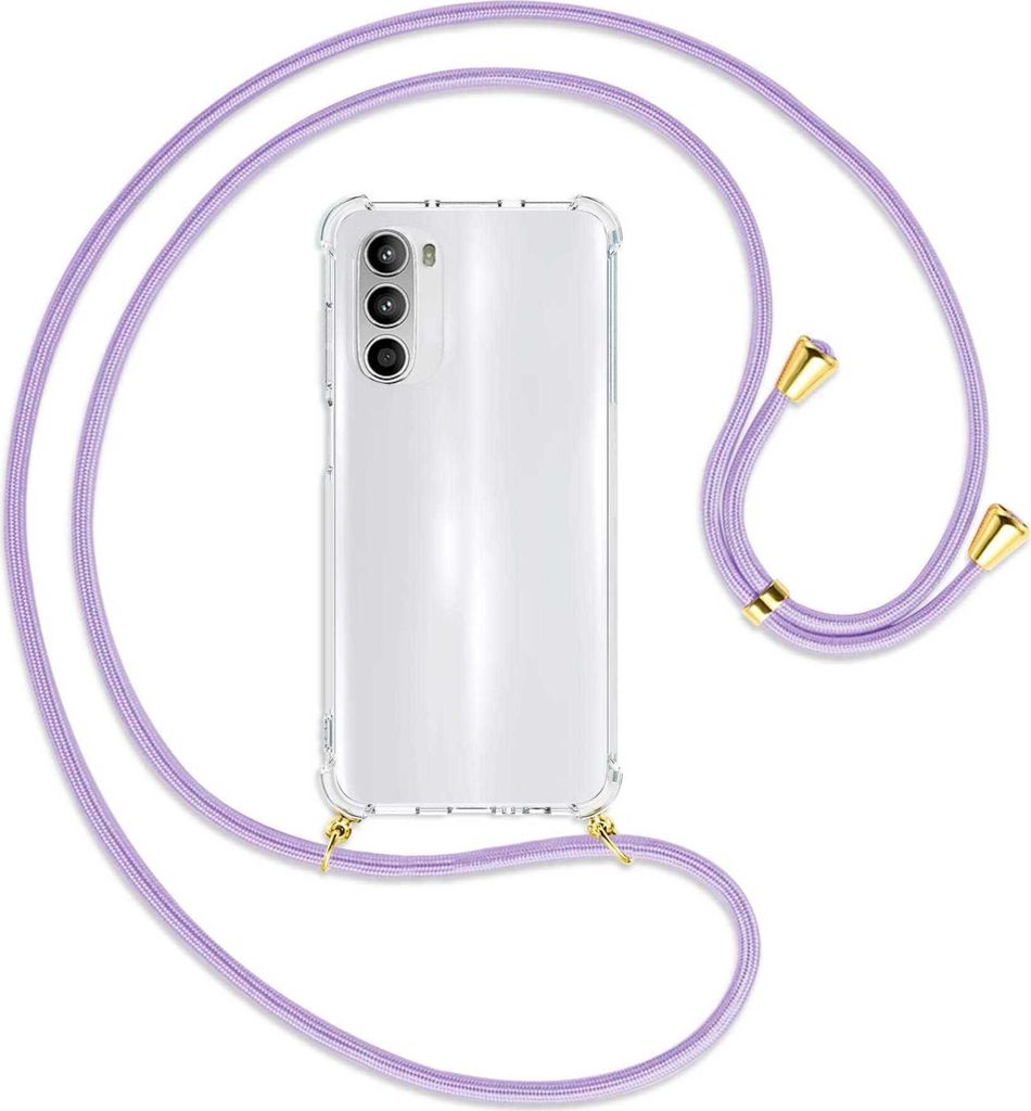 Handykette Backcover-Schutzhülle mit Band (Metall goldfarben) für Motorola Moto G52 / G82 - violett