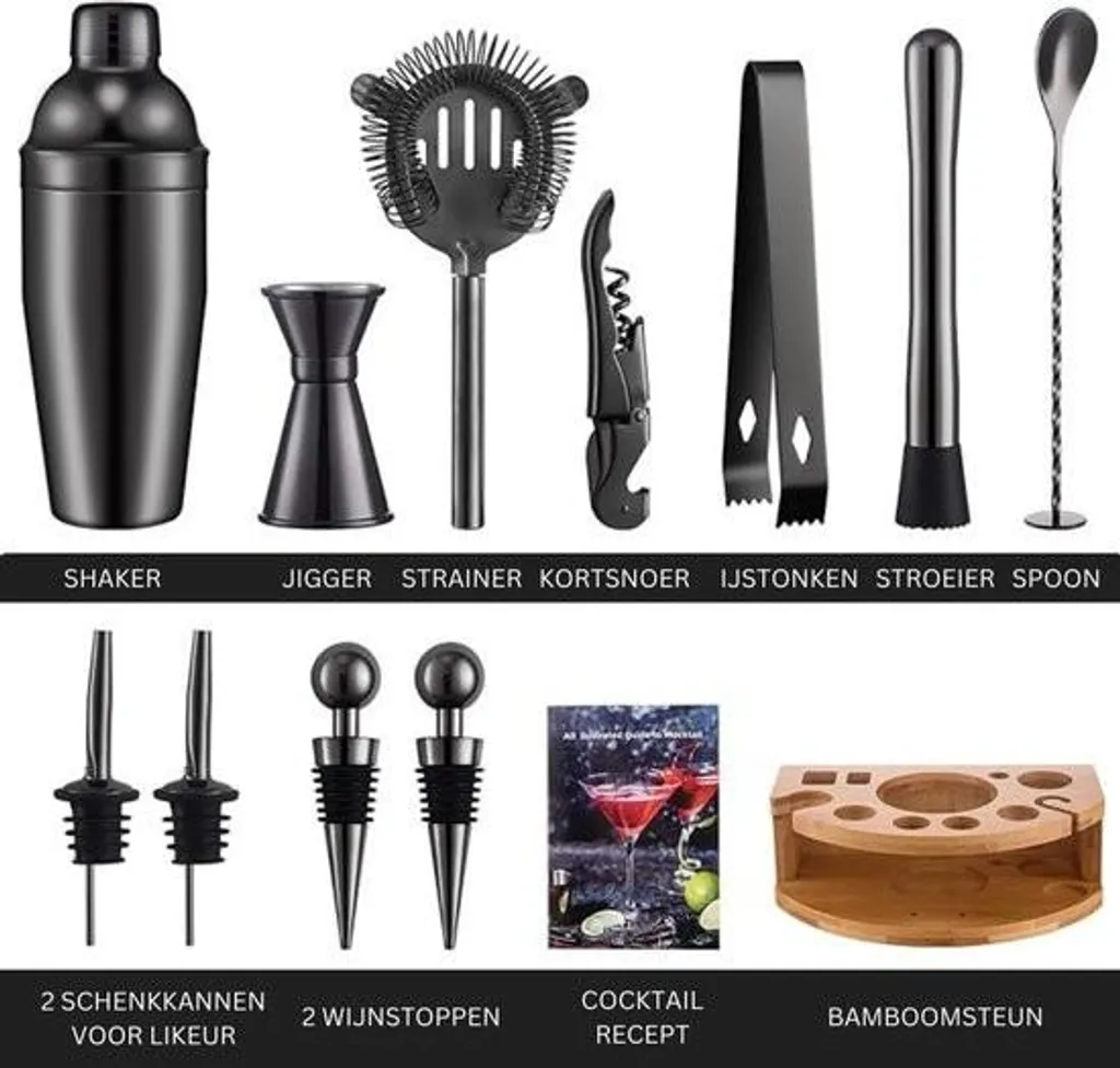 Set de cocktail 12 pièces en inox, shaker 750 ml, design élégant et durable