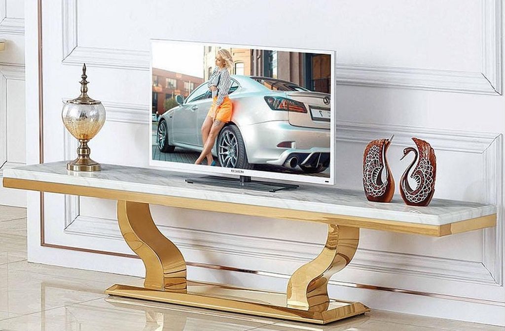 Modernes Sideboard tv Regal Edelstahl Kommode Board Neu Konsolen Tische 200x40cm