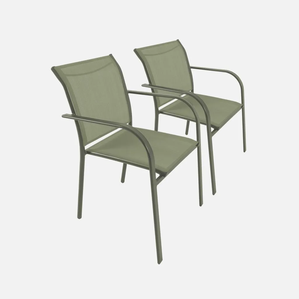 Set 2 poltrone da giardino in alluminio e textilene, Verde kaki