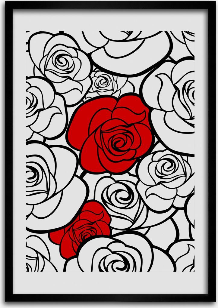 Bild - Bilderrahmen - 50 cm x 70 cm - MDF - Rahmen - Wandkunst Rosen
