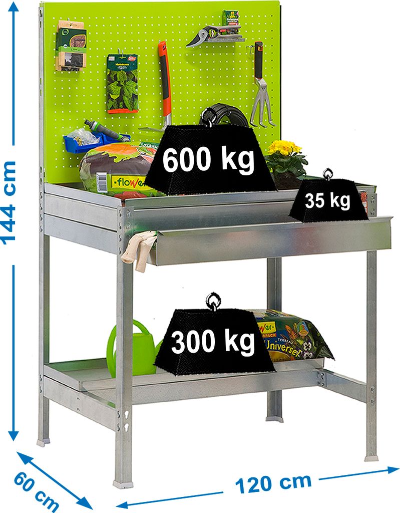 Simonrack Pflanztisch SIMONGARDEN silber, grün 120,0 x 60,0 x 144,5 cm