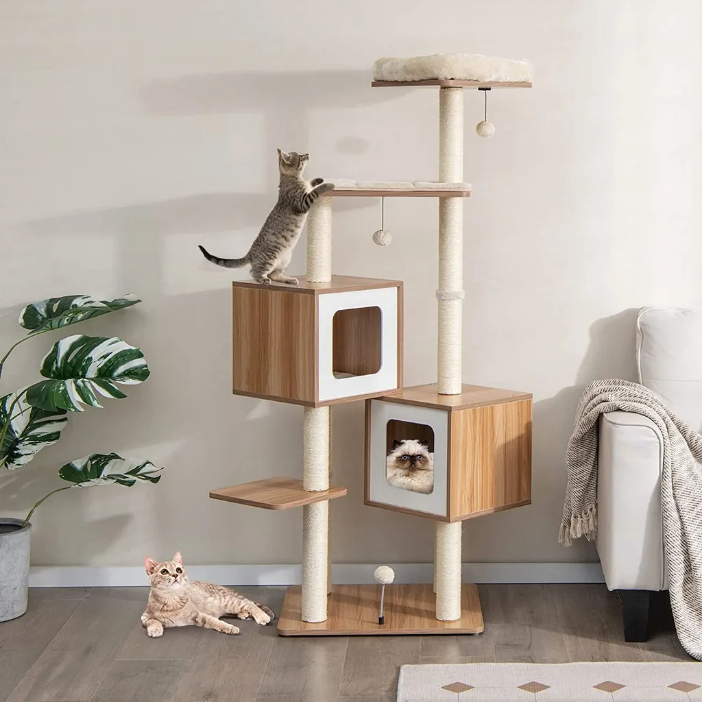 Arbre à chat avec coussins lavables et troncs en sisal naturel 163 cm