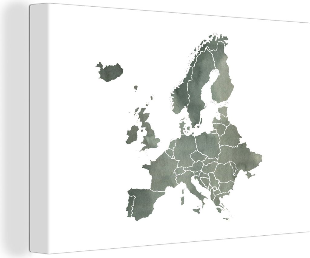OneMillionCanvasses - Leinwandbilder - 150x100 cm, Karte von Europa - Aquarell - Grau, Wandbilder Kunstdruck Wanddekoration