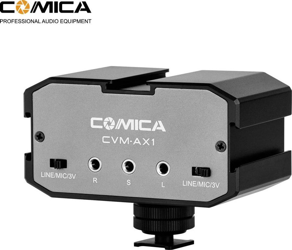 CoMica CVM-AX1 Audio-Mixer-Adapter, universeller Zweikanal-Mixer mit 3,5-mm-Anschluss, unterstuetzt Echtzeitueberwachung, Mono-/Stereo-Ausgangsscha...