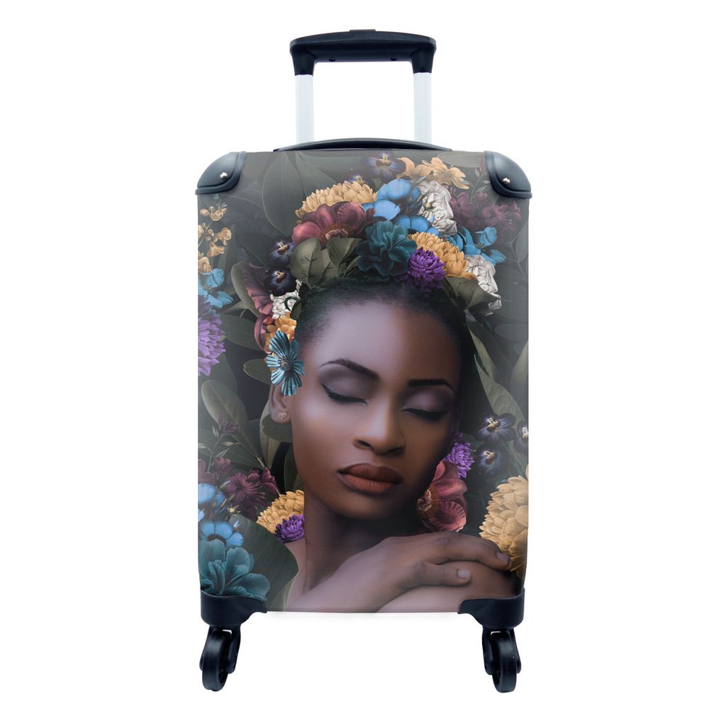 MuchoWow Koffer Handgepäck Trolley Rollkoffer Kleine Reisekoffer mit 4 Rollen - Blumen - Blätter - Frauen - Cabin Size < 55x40x23 cm & 55x40x20...
