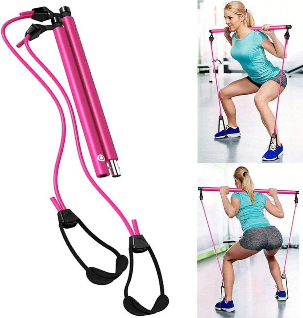 Pilates-Bar-Set – Pilates-Bar mit Widerstandsbändern und Widerstandsbandstange für Bein- und Po-Training, tragbares Pilates-Bar-Set, Po-Trainin...