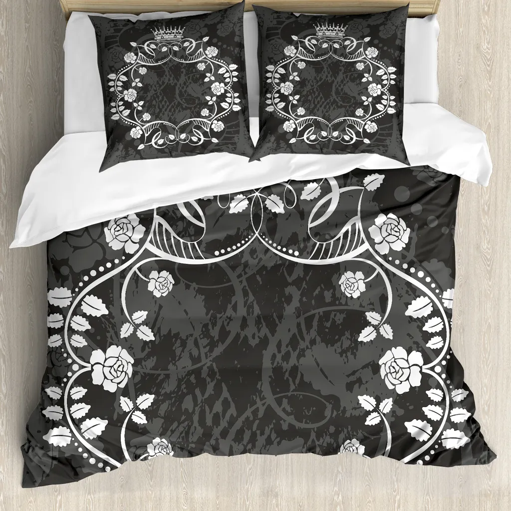 Set Letto Royal Flora Crown ABAKUHAUS: Eleganza Grigio e Bianco
