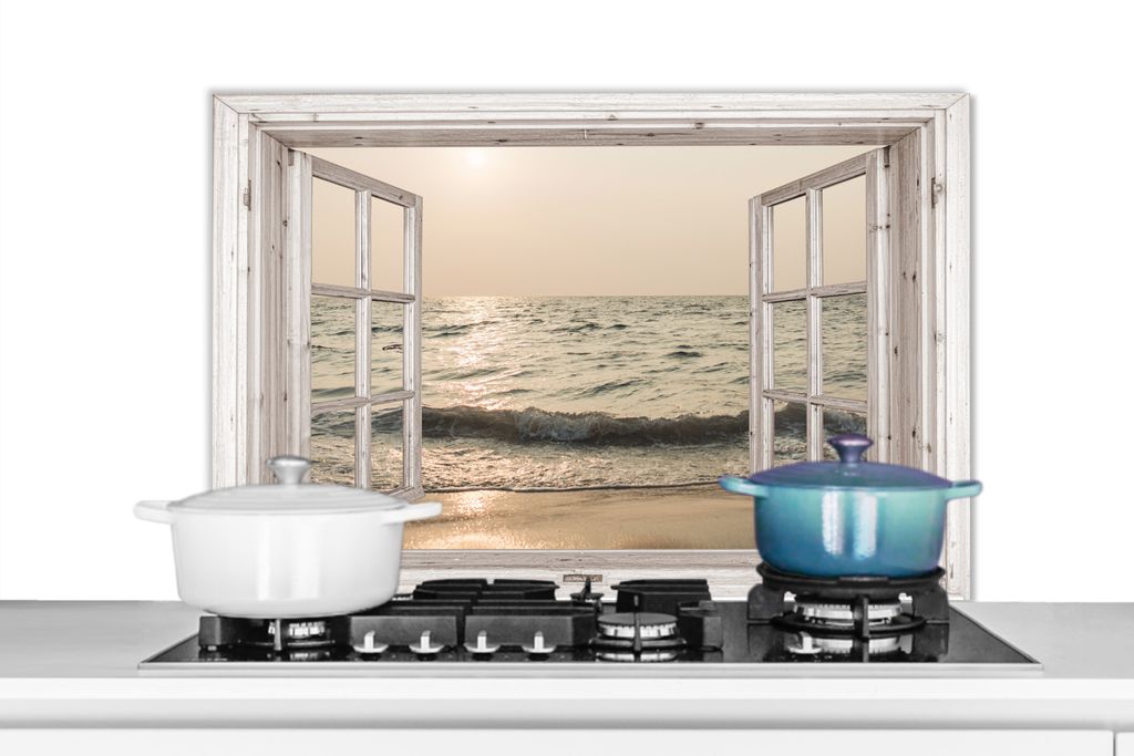 KitchenYeah Spritzschutz Küche - Küchenrückwand - Wandschutz für Herd und Spüle - Aussicht - Meer - Strand 80x55 - Alu-Dibond (Alternative ...