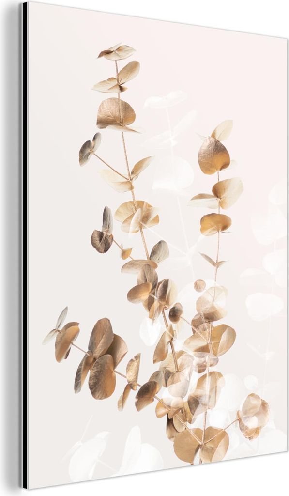MuchoWow Wanddekoration Metall Metallbild Wandkunst 90x120 cm Eukalyptus - Gold - Blätter - Luxus - Natur MuchoWow Aluminium Gemälde - Industrial