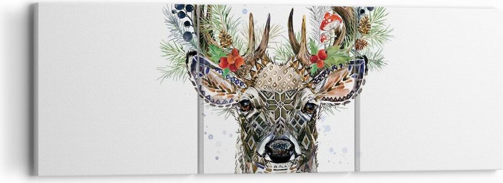 Bild auf Leinwand - Leinwandbild - 3 Teile - Surrealismus Hirsch Boho - 90x30cm - Wand Bild - Wanddeko - Wandbilder - Leinwanddruck - Bilder - Wand...