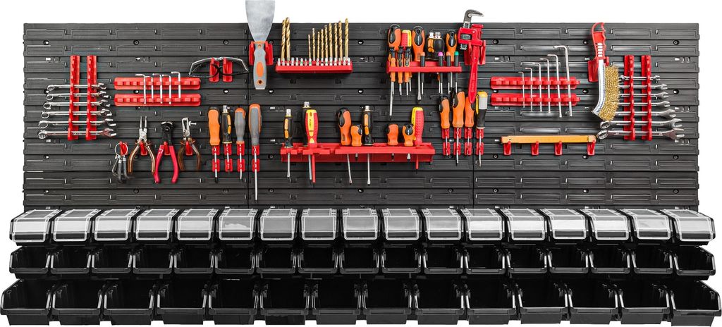 40 stuks stapelboxen, gereedschapshouders, wandrek, werkplaatsrek, gereedschapswand, 78 x 78 cm