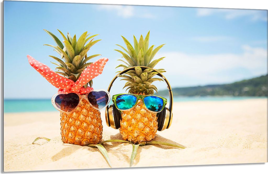 Herdabdeckplatte 80x52cm 1-teilig Glaskeramikkochfeld-Abdeckung Spritzschutz, Ananas Strand