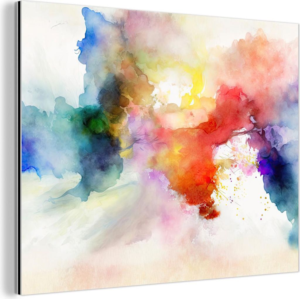 MuchoWow Wanddekoration Metall Metallbild Wandkunst 80x60 cm Aquarell - Regenbogen - Abstrakt - Kunst - Farben MuchoWow Aluminium Gemälde - Alubild