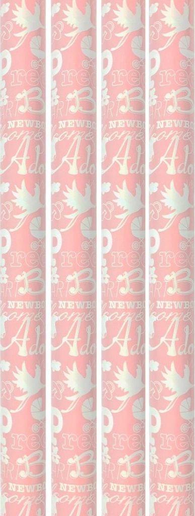 Baby-Geburts-Sortiment Geschenkpapier für die Babyparty Mädchen – 200 x 70 cm – 4 Rollen