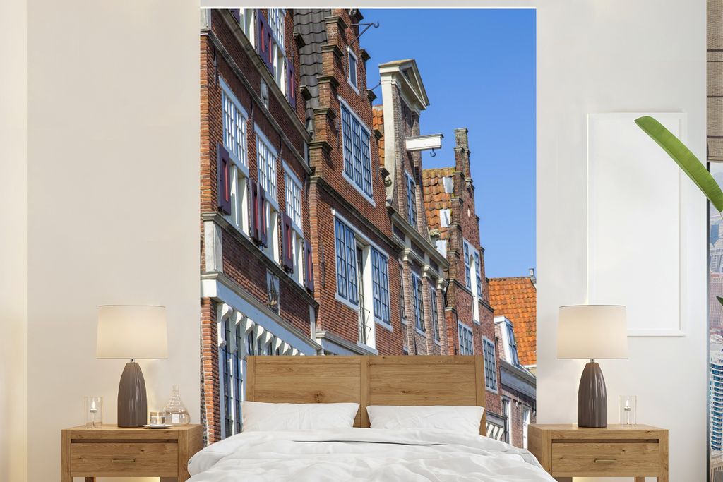 MuchoWow Fototapete für Wohnzimmer oder Schlafzimmer Wandtapete Vinyl Motivtapete Die Lagerhäuser am Wasser von Hoorn - 155x240 cm - Tapete