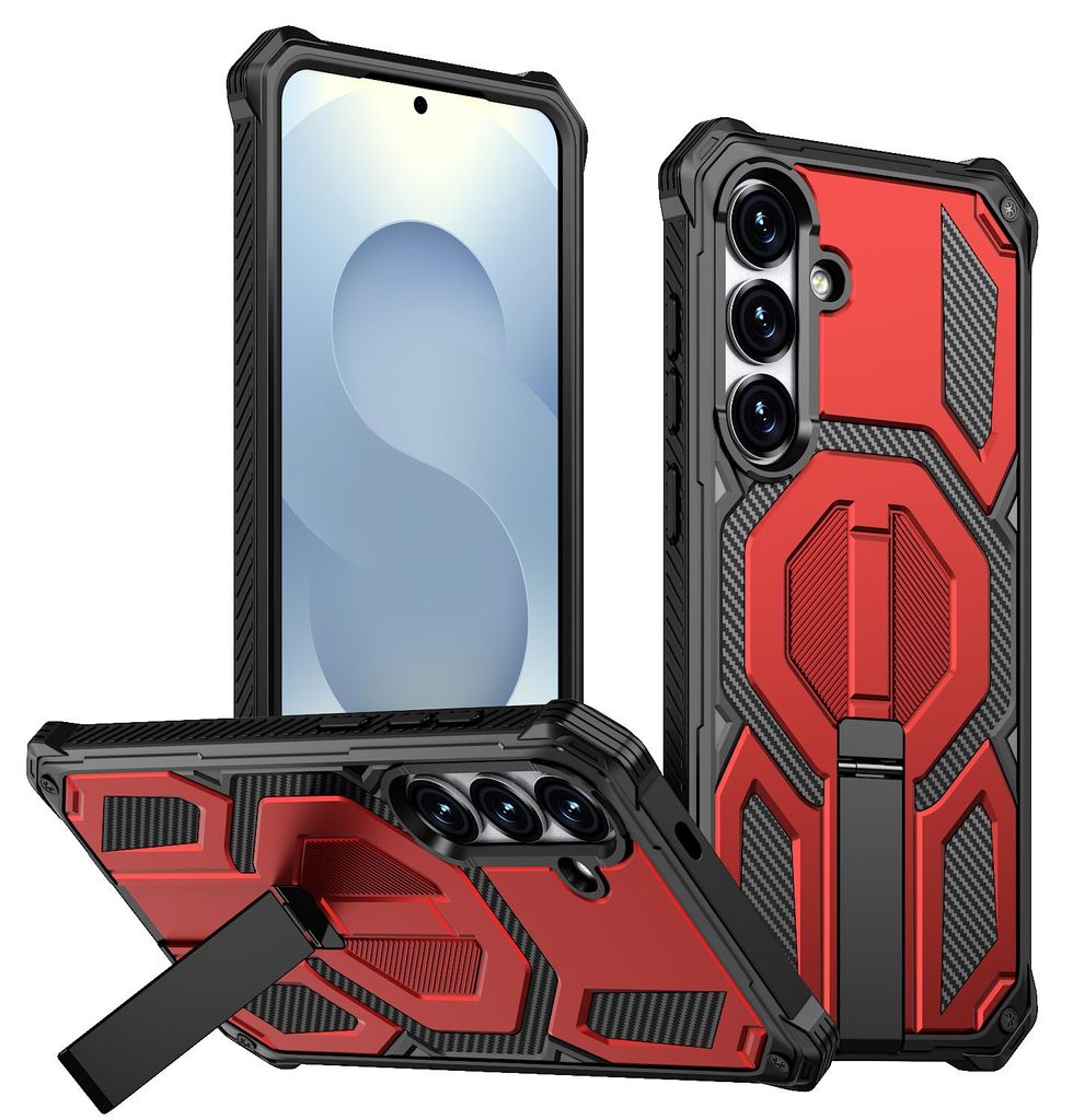 Magnetische Hülle für Samsung Galaxy S25+ / S24+, Kompatibel mit MagSafe, Mit Metall-Ständer, Militärischer Stoßschutz Handyhülle Rot