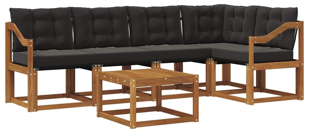 vidaXL Outdoor-Sofagarnitur mit Kissen 6 pcs Natürlich und Schwarz