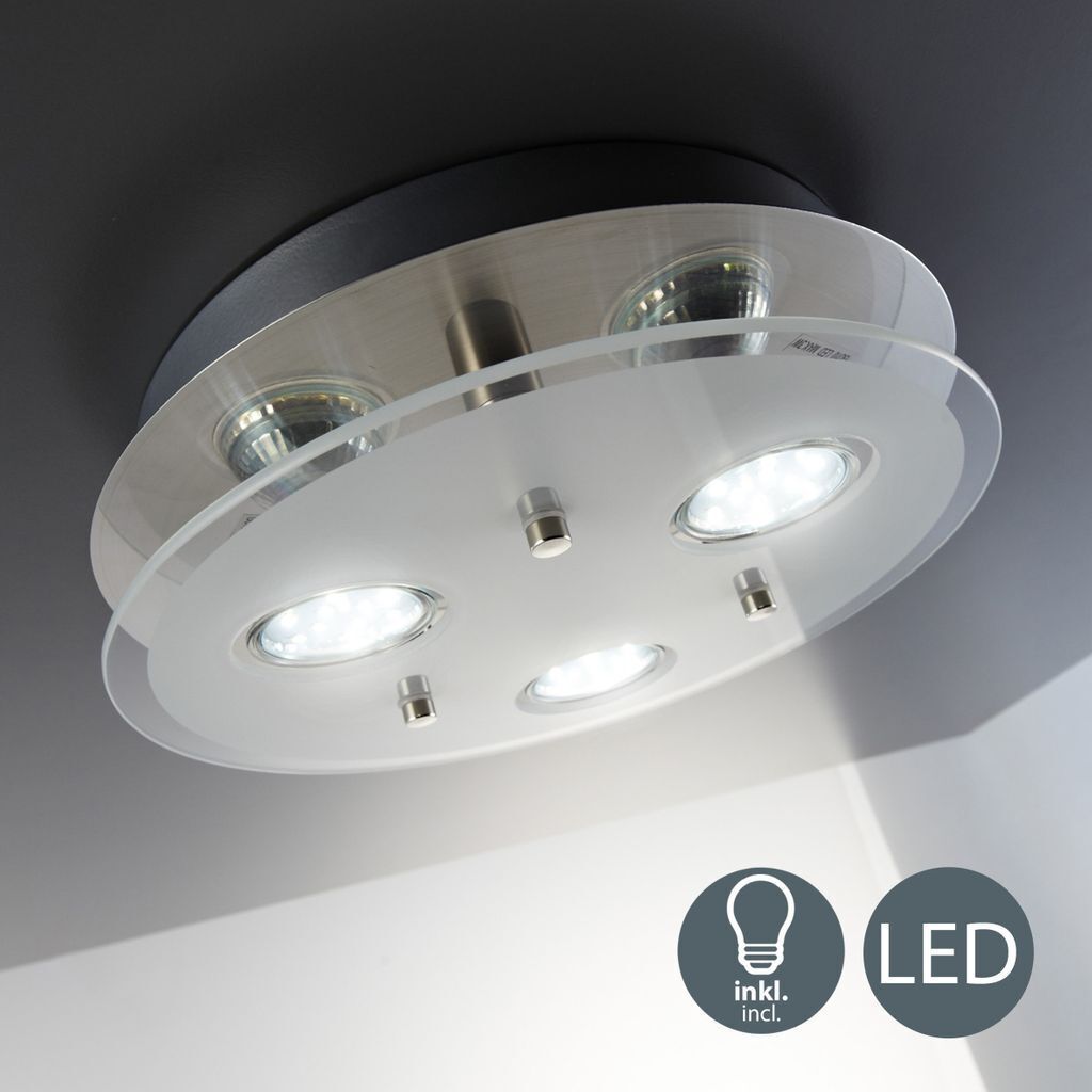 LED Deckenleuchte Schlafzimmer Metall Glas matt rund 3x GU10 Decken-Lampe Leuchte
