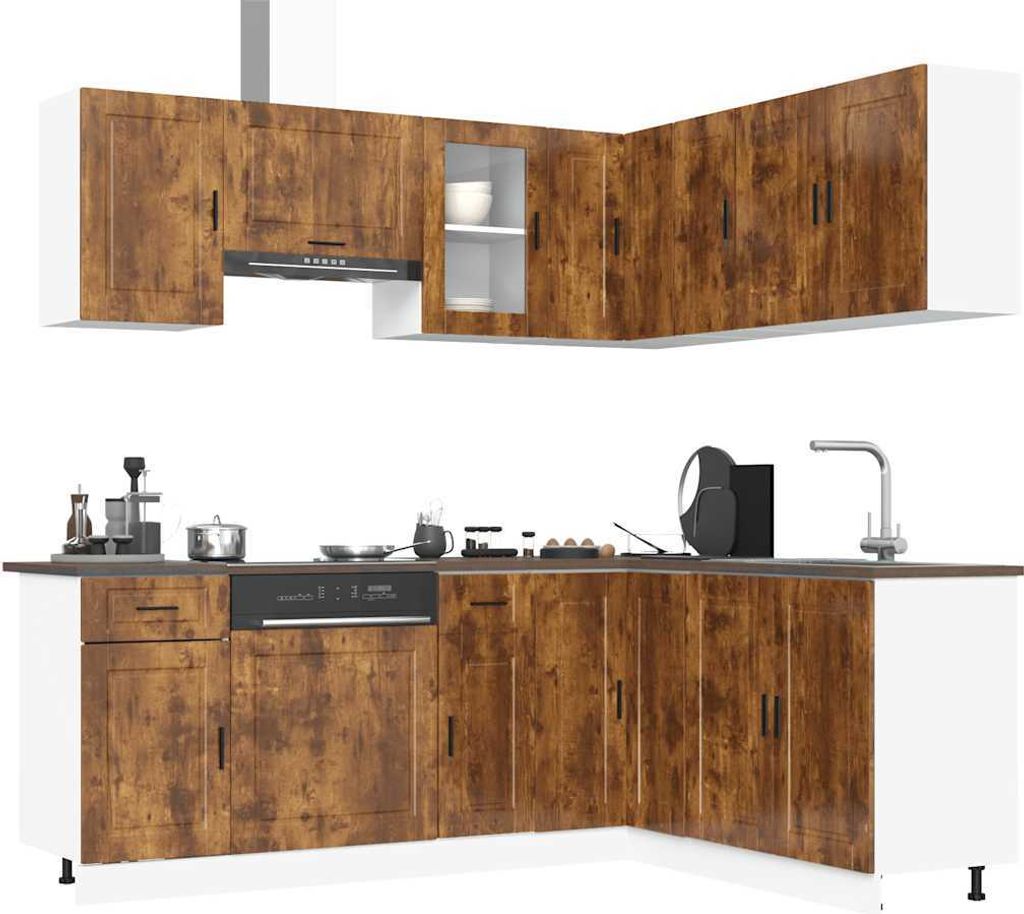Design 11-tlg. Küchenschrank-Set Porto Räuchereiche Holzwerkstoff, Küchenschränke Neu
