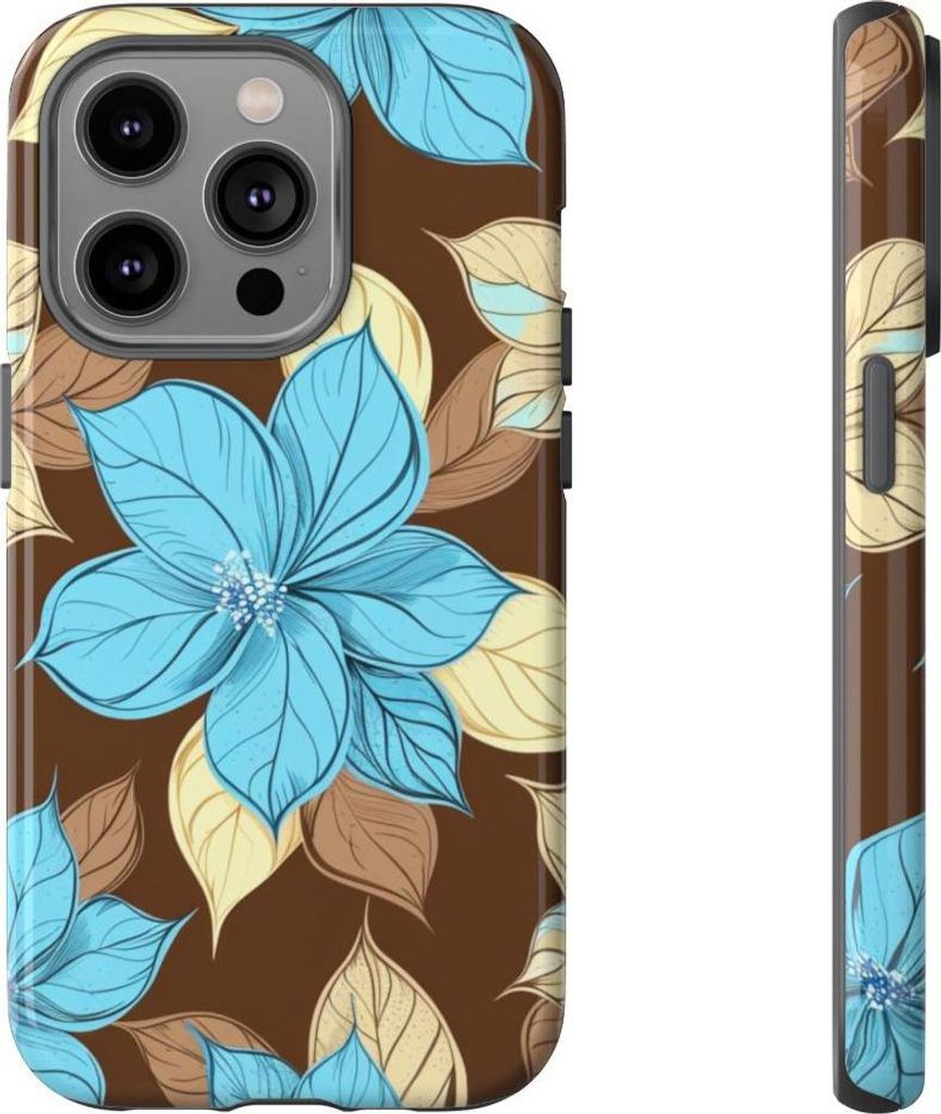 Türkis-Beige Blumenmuster – Hülle Kompatibel mit iPhone 14 Pro