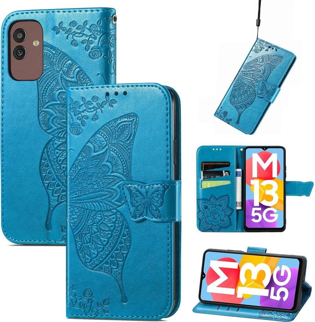 König Design Hülle kompatibel mit Samsung Galaxy M13 5G Kunstleder Handyhülle - Handy Case Blau