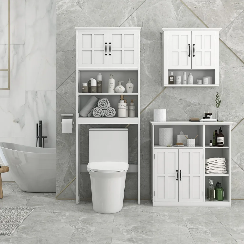 Commode de Salle de Bain Blanche 80x34x81cm avec Rangement Modulable - 2