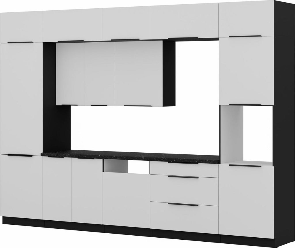 Küche ARIA K-BL - NAGU 340 cm Anti Fingerprint Küchenzeile Küchenblock Singleküche Einbauküche