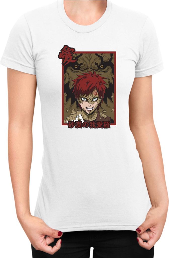 Damen T-Shirt Japan Anime Manga Naruto Gaara Shukaku, Lady XS / Weiß