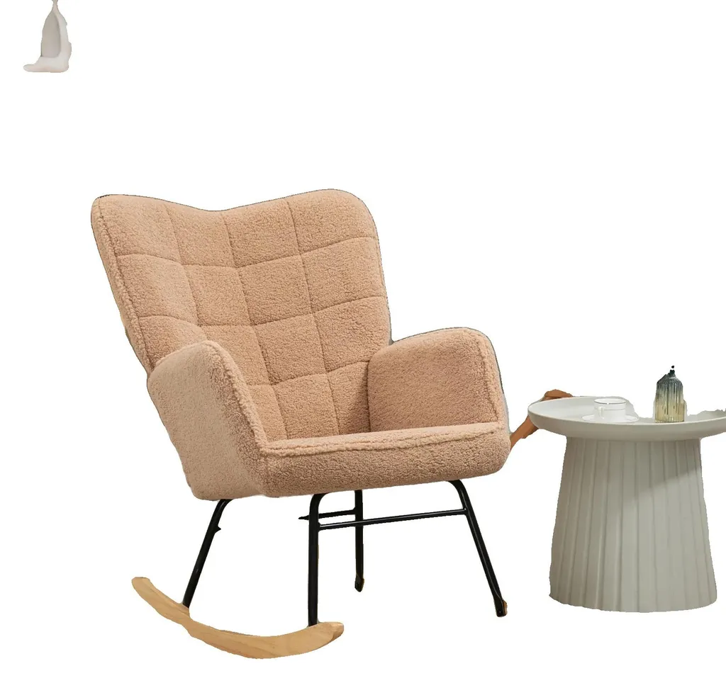 Fauteuil de salon à bascule avec revêtement doux imitation peau d'agneau