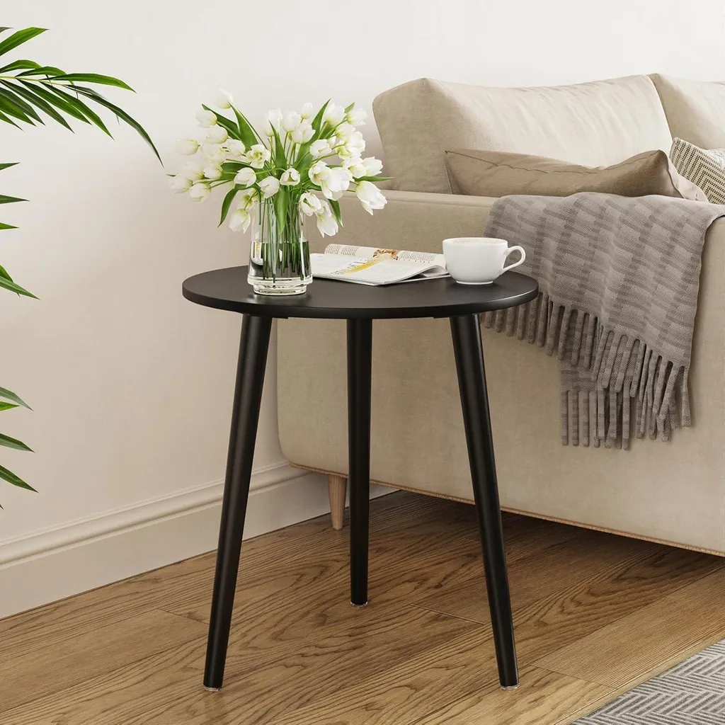 Table basse d'appoint ronde 42cm noire pour petit salon et chambre