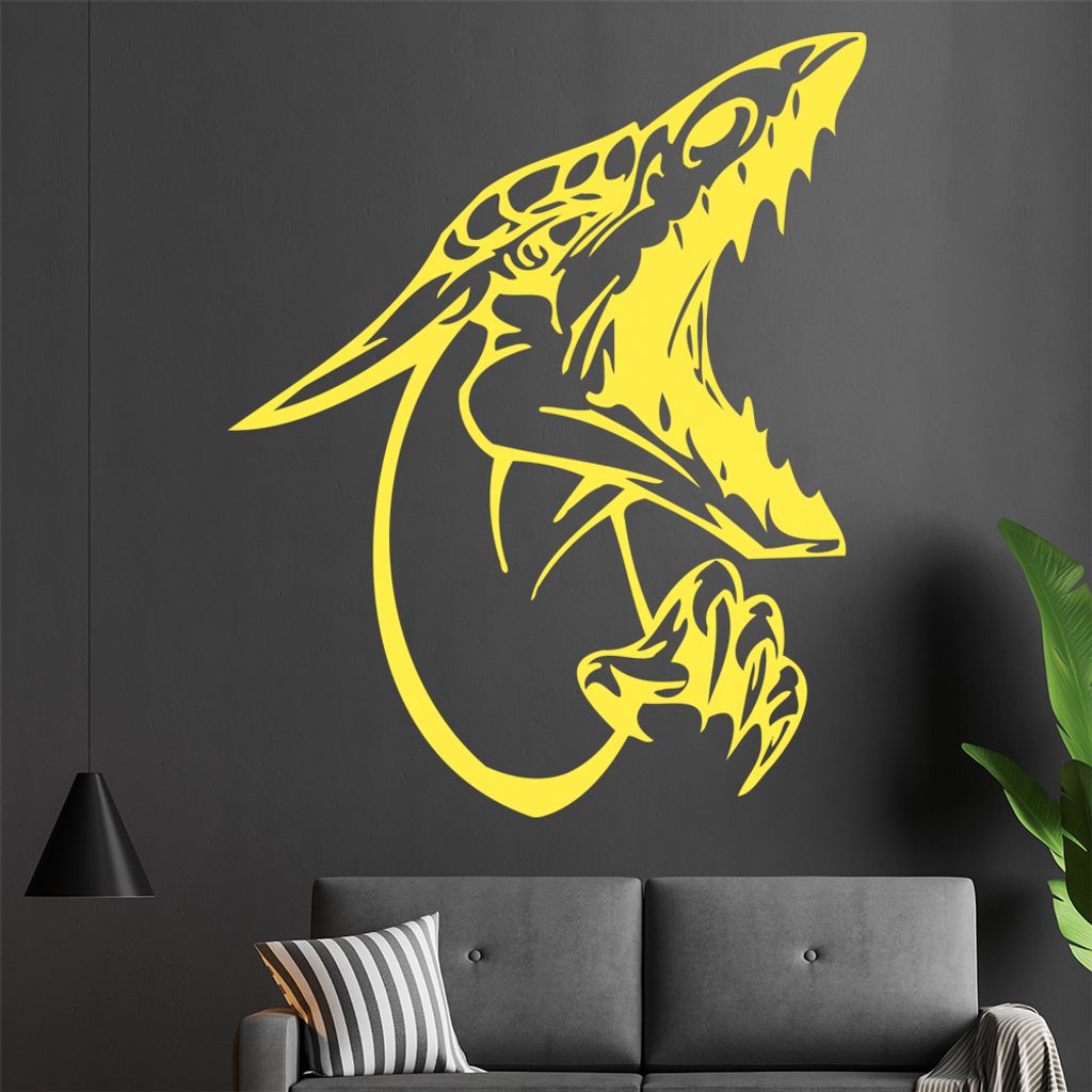 Drachen Kopf Wandtattoo in 6 Größen - Wandaufkleber Wall Sticker - Dekoration, Küche, Wohnzimmer, Schlafzimmer, Badezimmer