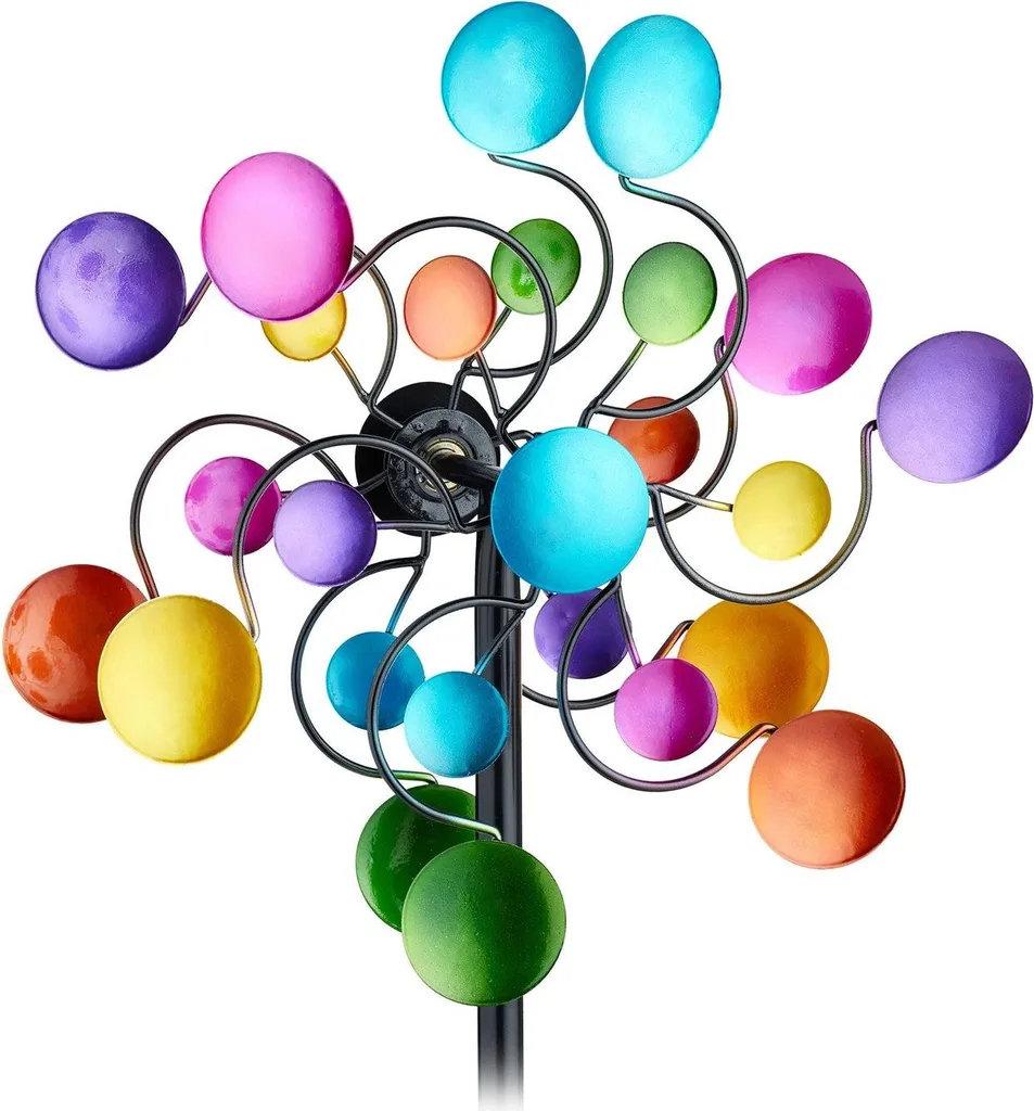 Éolienne décorative multicolore pour pelouse avec mât en métal solide - 7