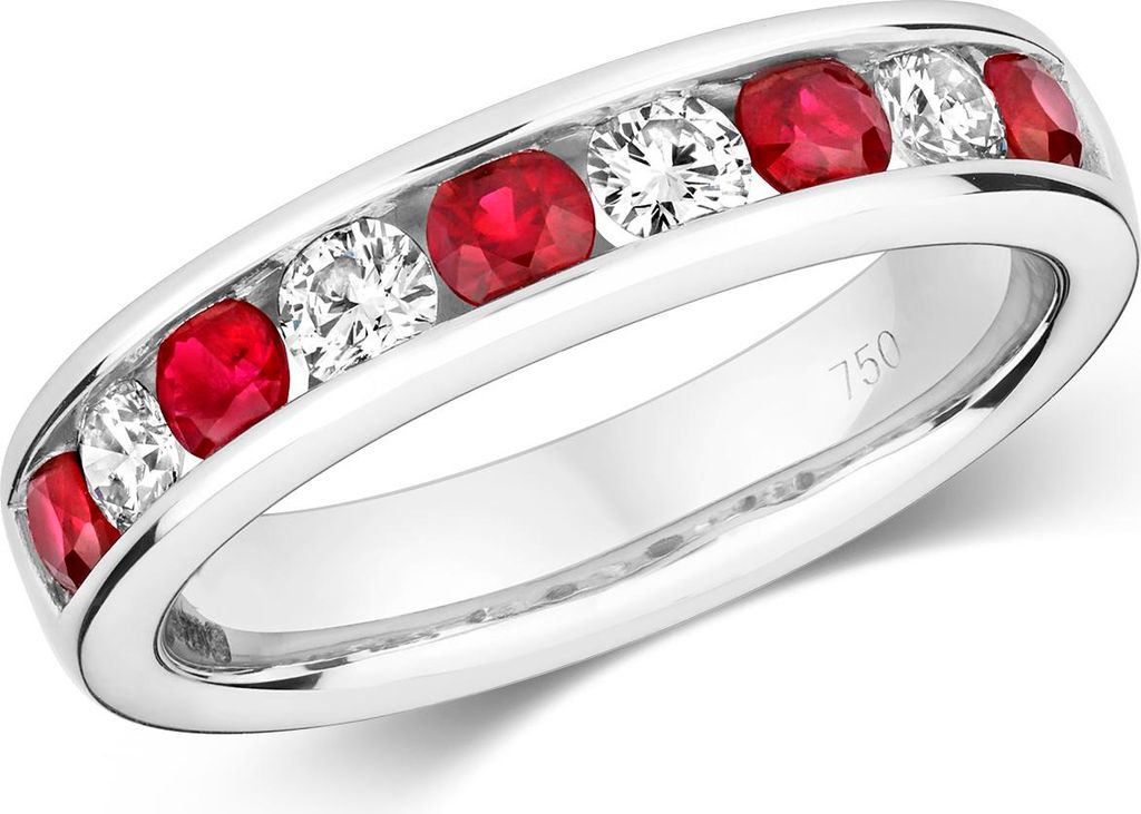 Modischer 18 Karat (750) Weißgold Halb Eternity Diamant Damenring Brillant-Schliff 0.37 Karat HI - SI mit Rubin, 53 (16.9); TRS2358RSM
