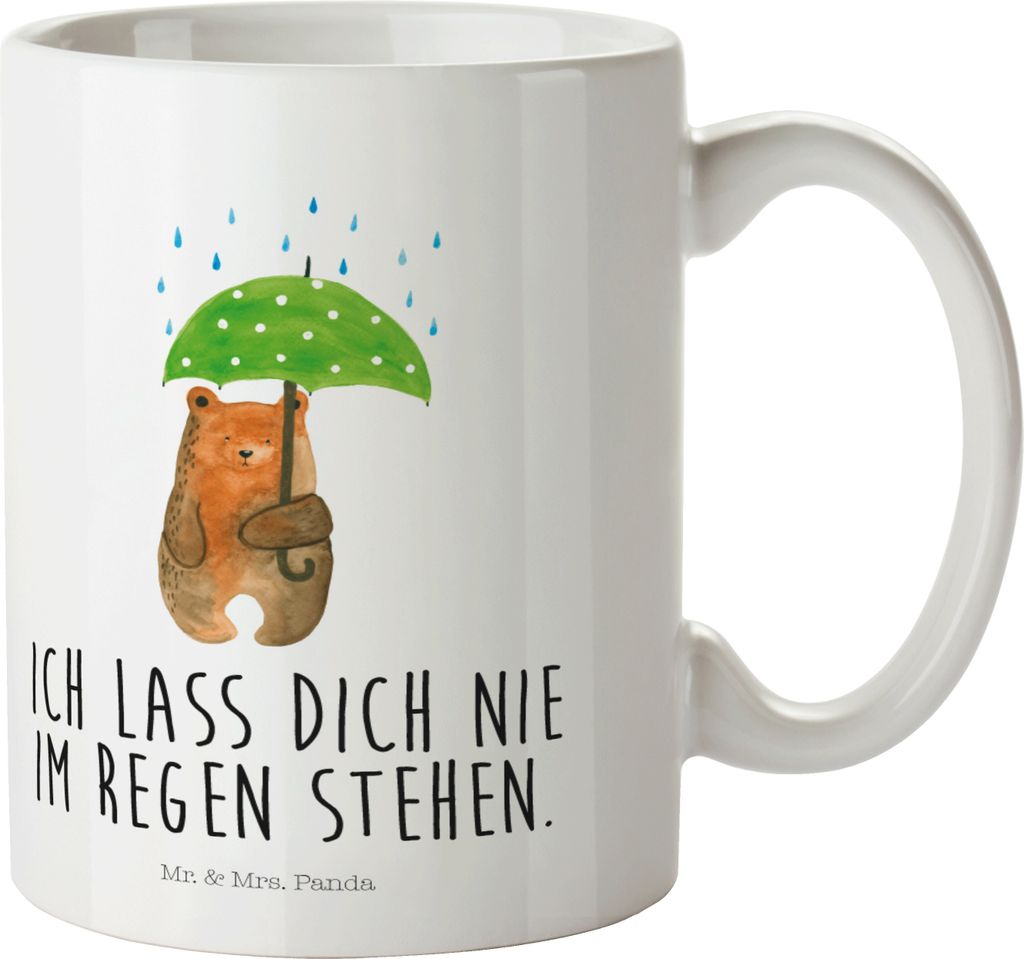 Mr. & Mrs. Panda Kindertasse Bär Regenschirm - Weiß - Geschenk, Familie, Freunde, Pott, Teddy, Liebe, Camping Tasse, Plastikbecher, Trinklernbech...