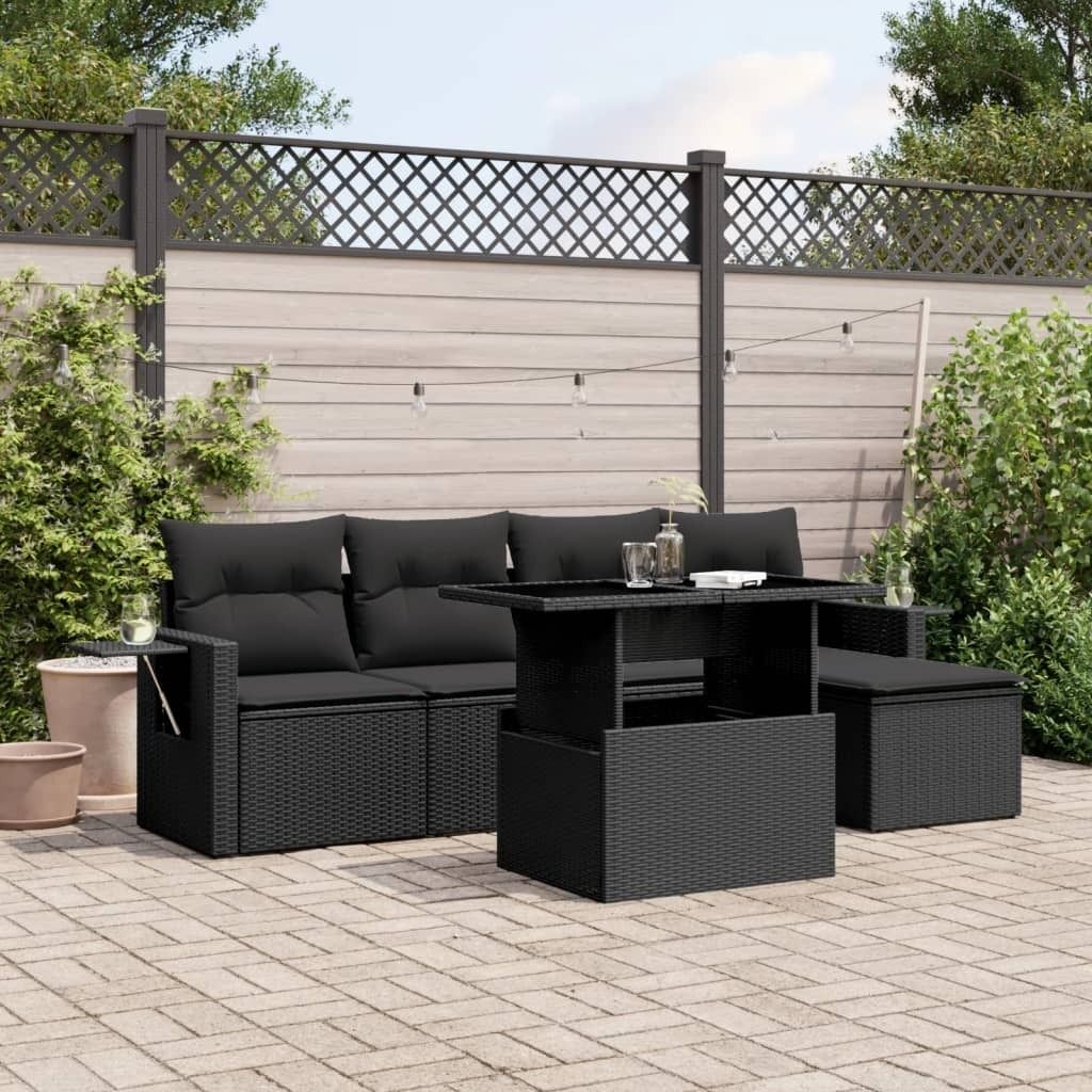 Möbel 6-tlg. Garten-Sofagarnitur mit Kissen Schwarz Poly Rattan - Loungegruppe 3267865