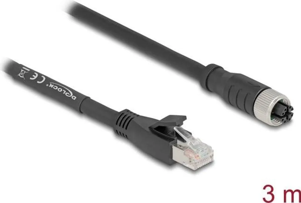 Delock 80591 Cavo M12 X-coded 8 Pin a RJ45 Cat.5e S/FTP 3m Nero