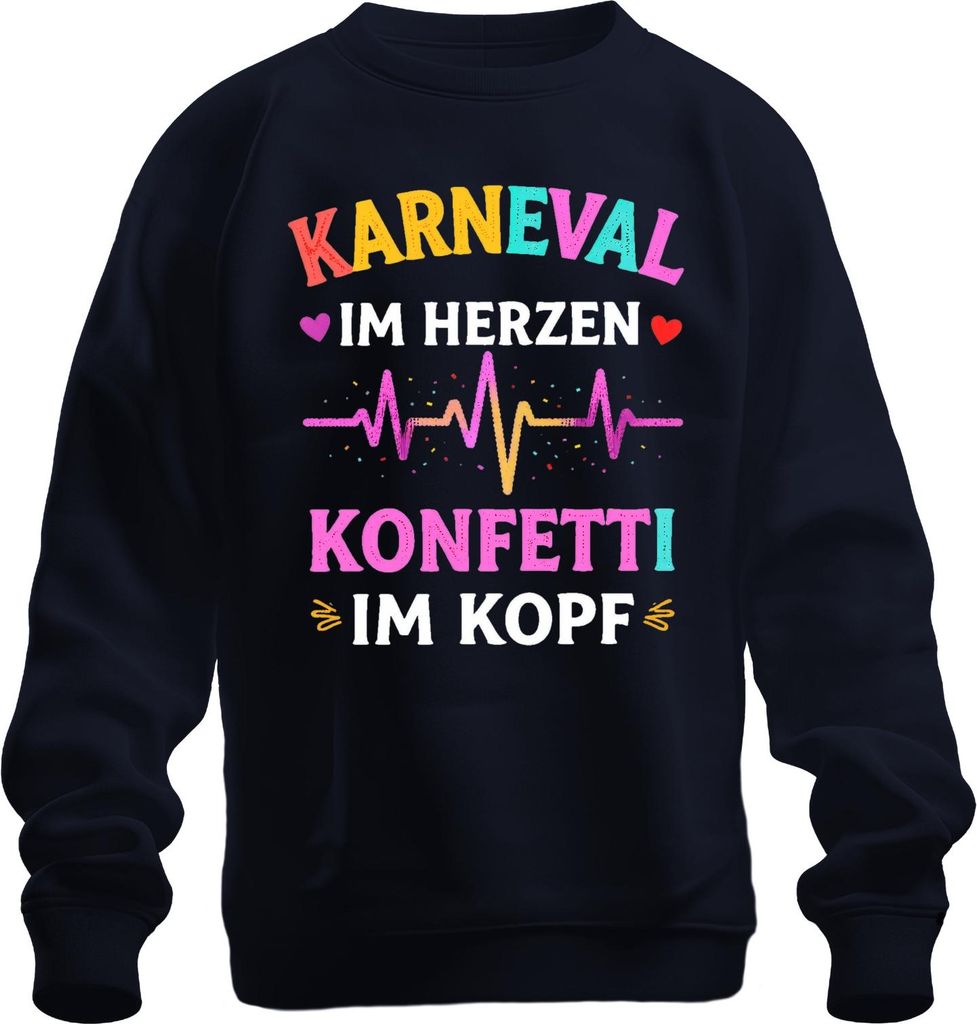 Karneval im Herzen Konfetti im Kopf Fasching Geschenk lustig bunt Uni Sweatshirt Pullover, Navy, XXL