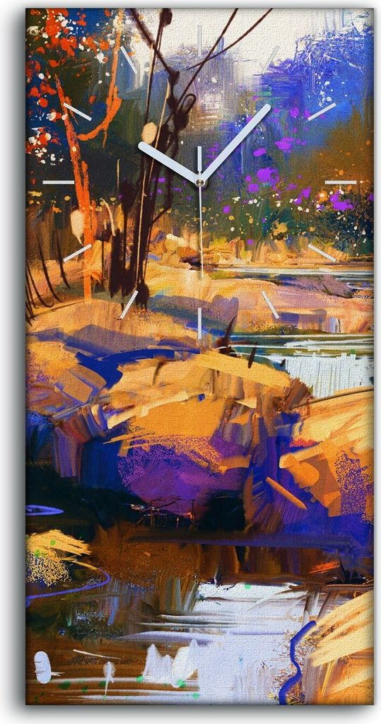 Wanduhr Bürouhr Leinwand Bild 30x60 schöne Fluss Läufe mit bunte Steinen - weiße Hände