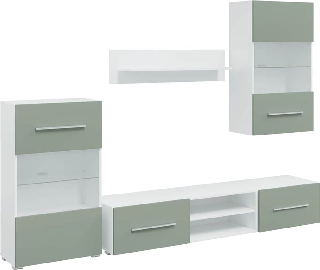 "SALE 2026" 5-tlg. Wohnwand/TV-Schränke - TV-Regal - Fernsehkommode - mit LED-Beleuchtung Olivgrün Holzwerkstoff - TV-Lowboard DE4038549