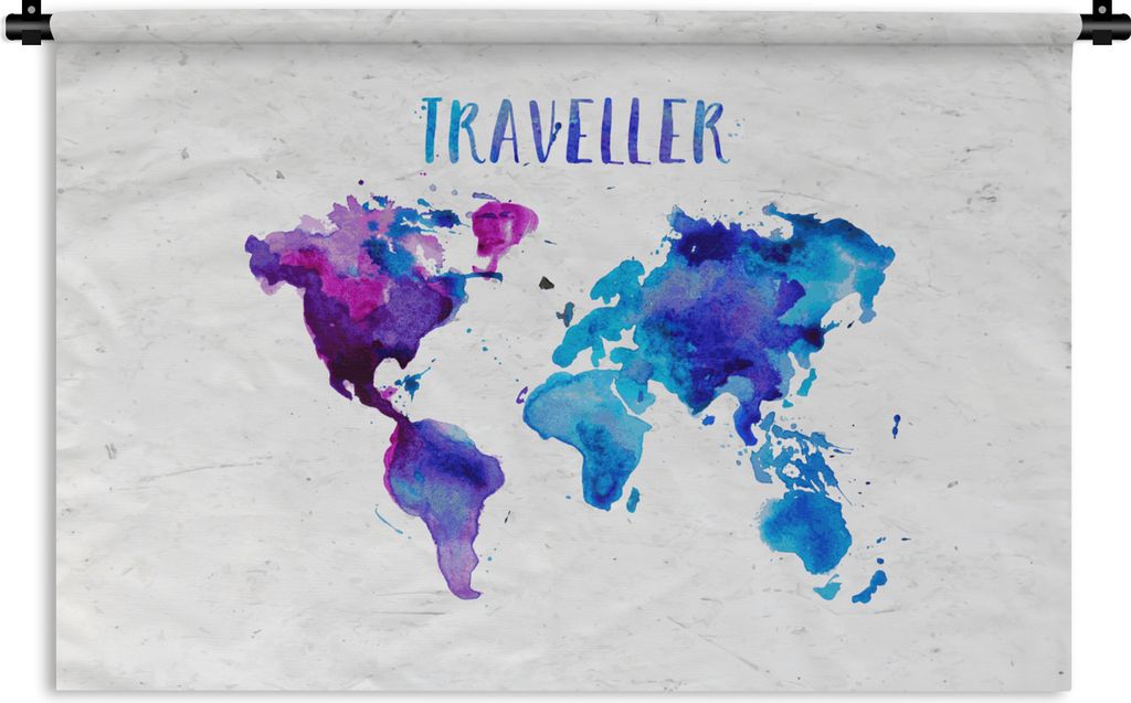MuchoWow Wandteppich Wandbehang Weltkarte - Sprichwörter - Aquarelle 150x100 cm Tapisserie Dekoration Wandtuch - Waschbar - Tapisserien - Wand-D...