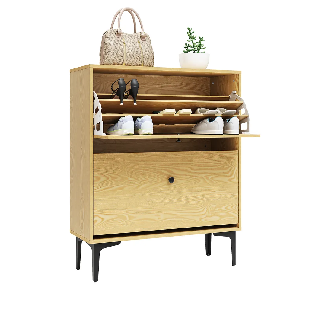 Meuble à chaussures chêne 80cm de large, rangement pliable compact