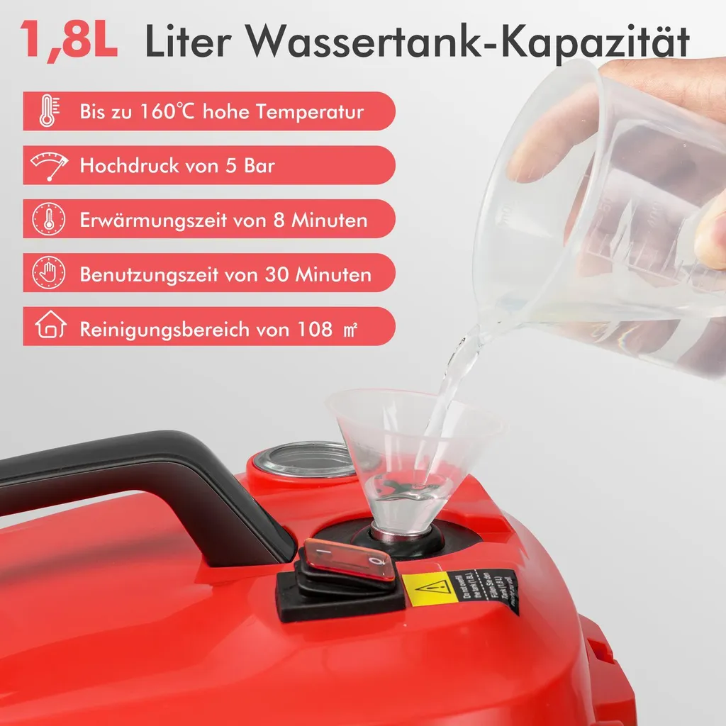 Nettoyeur Vapeur Puissant 160℃ Chauffe Rapide 8 min Grande Capacité 1,8L - 6