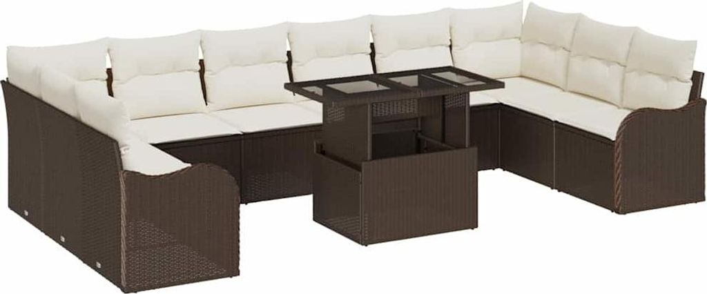 Garten-Sofa-Set mit Kissen 11 pcs Braun Poly Rattan